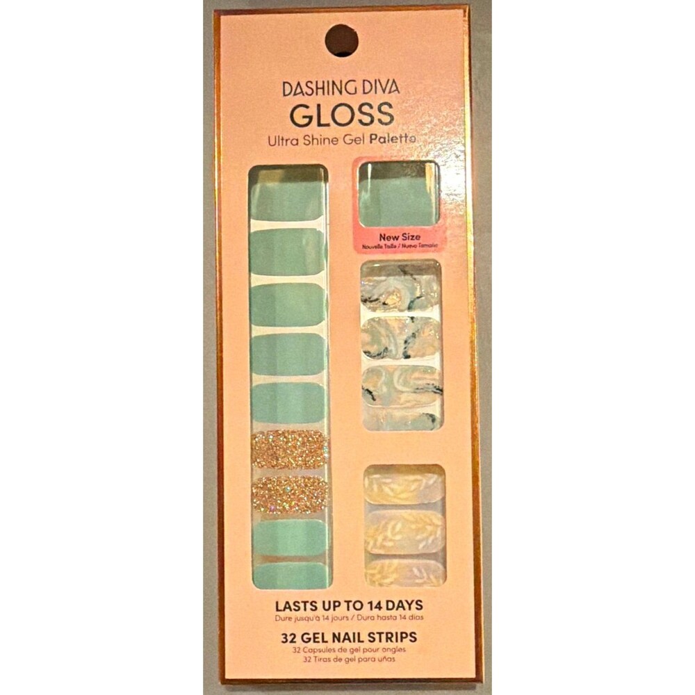 Dashing Diva Gloss Ultra Shine Gel Nail Strips Mint Marble Shiny NIB